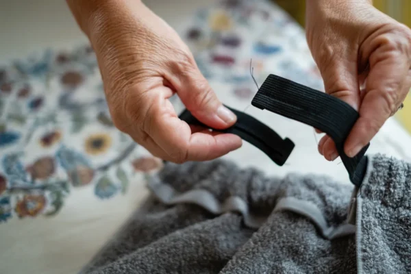 A person holding scissors and cutting something with them.